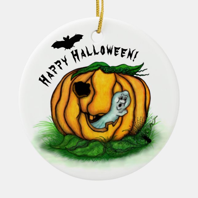 Der Geist von Halloween , Bat , Geist und Spider Keramik Ornament (Vorne)