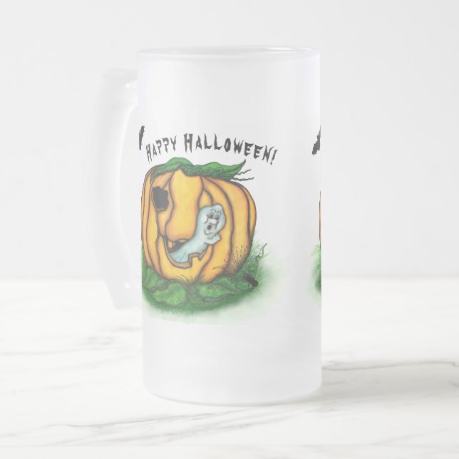 Der Geist von Halloween , Bat , Geist und Spider Mattglas Bierglas (Vorderseite Links)
