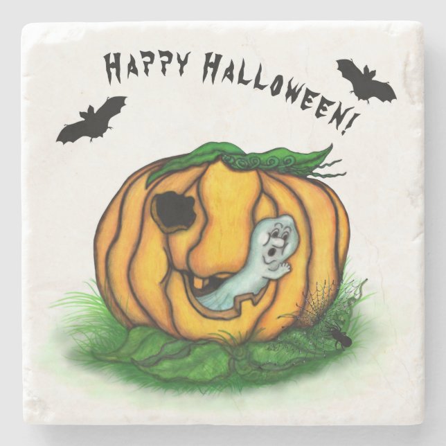 Der Geist von Halloween , Bat , Geist und Spider Steinuntersetzer (Vorderseite)