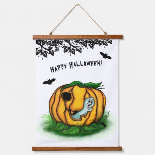 Der Geist von Halloween , Bat , Geist und Spider Wandteppich Mit Holzrahmen