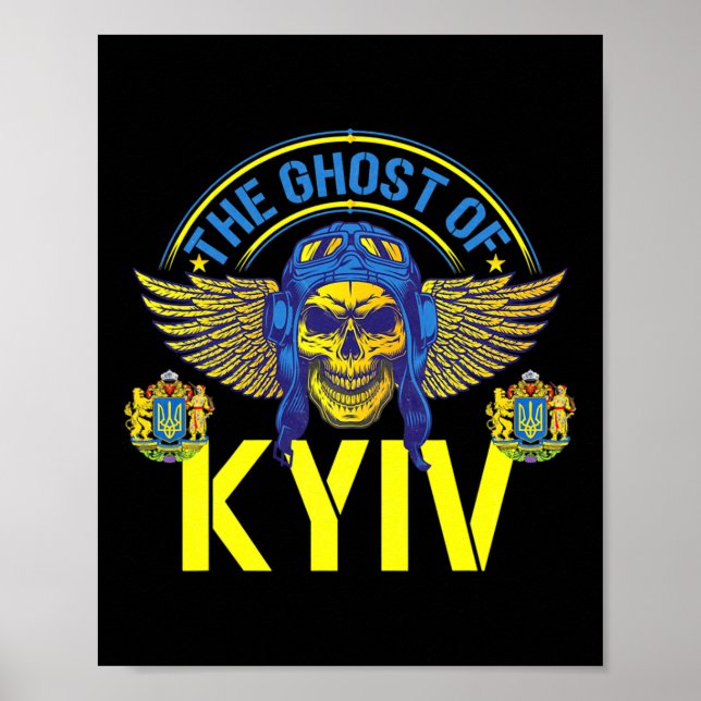 Der Geist von Kiew steht mit der Ukraine-As-Fliege Poster (Vorne)