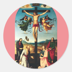 Der gekreuzigte Christus mit der Jungfrau Maria Runder Aufkleber
