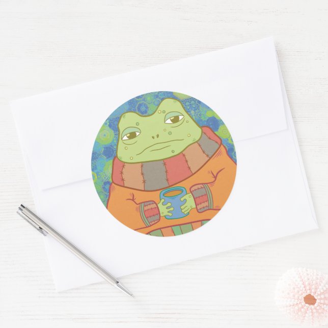 Der gemütliche Frosch Runder Aufkleber (Umschlag)