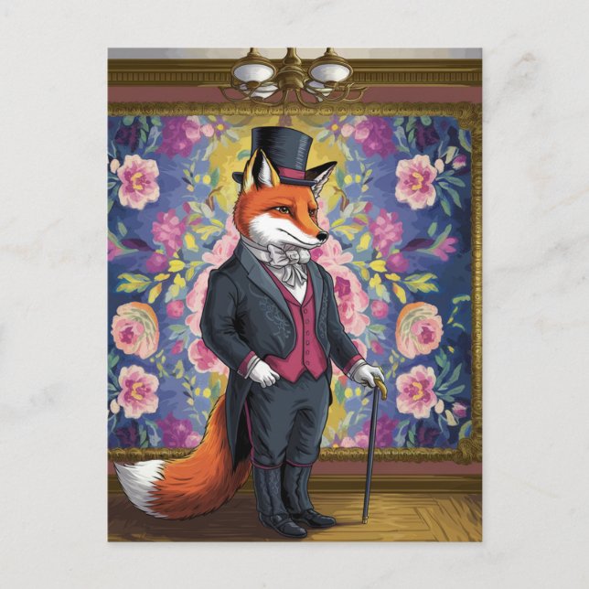 Der Gentleman Fox Funny Postkarte (Vorderseite)