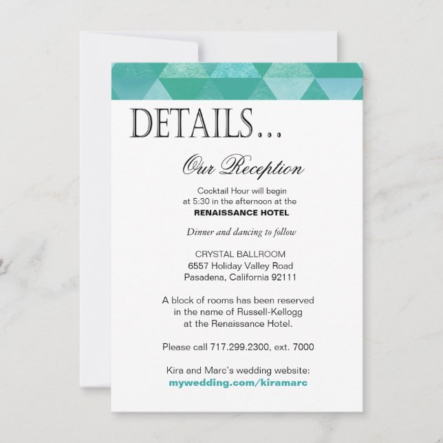 Der geometrische Dreieck-Empfang führt aquamarines Einladung (Vorderseite)