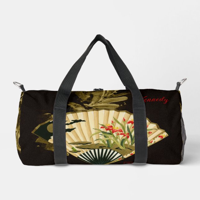 Der gequälte Orientalische Lüfter mit Blumendesign Duffle Bag (Vorderseite)