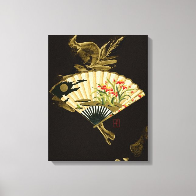 Der gequälte Orientalische Lüfter mit Blumendesign Leinwanddruck (Vorderseite)