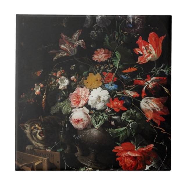 Der gestürzte Bouquet von Abraham Mignon  Fliese (Vorderseite)