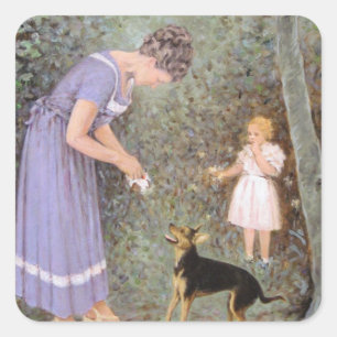 Der gierige kleine Hund von Guido Marzulli, Realis Quadratischer Aufkleber