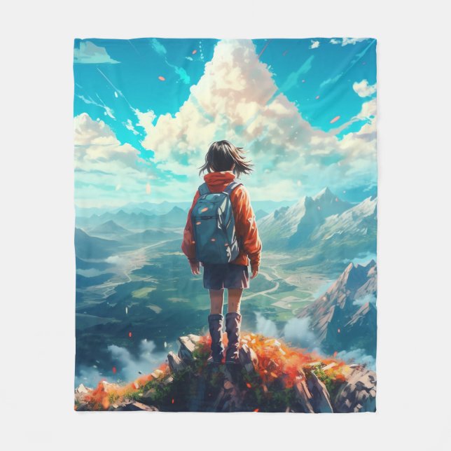 Der Gipfel in ihrem Soul | Anime Hiker Girl Fleecedecke (Vorderseite)