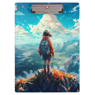 Der Gipfel in ihrem Soul Anime Hiker Girl Klemmbrett