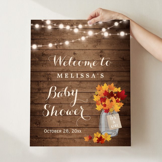 Der Girl Autumn lässt eine String Lights Babydusch Poster (Von Creator hochgeladen)