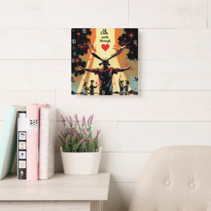 Der Glaube funktioniert durch die Liebe. Galaten 5 Quadratische Wanduhr