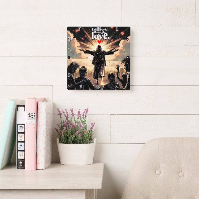 Der Glaube funktioniert durch die Liebe. Galaten 5 Quadratische Wanduhr (Lesesaal)