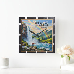 Der Glaube gibt uns Hoffnung und Kraft. Römer 15:1 Quadratische Wanduhr