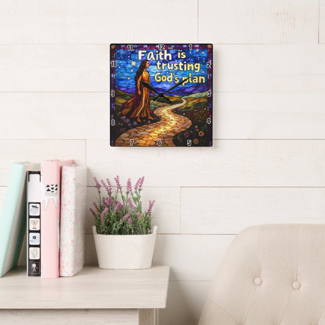 Der Glaube vertraut Gottes Plan.Sprichwörter 3:5-6 Quadratische Wanduhr (Lesesaal)