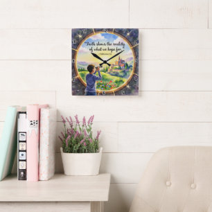 Der Glaube zeigt die Realität, auf die wir hoffen Quadratische Wanduhr