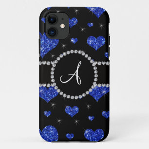Der Glitterherzen des Monogramms blauer Kreis der Case-Mate iPhone Hülle