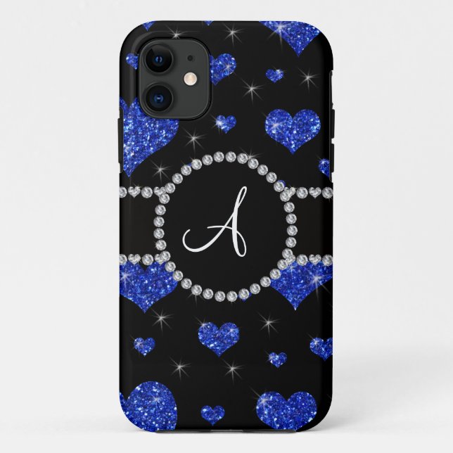 Der Glitterherzen des Monogramms blauer Kreis der Case-Mate iPhone Hülle (Rückseite)