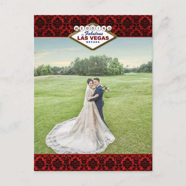 Der Glitzer Damask Las Vegas Wedding Collection Ankündigungspostkarte (Vorderseite)