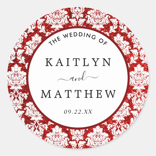 Der Glitzer Damask Las Vegas Wedding Collection Runder Aufkleber (Vorderseite)