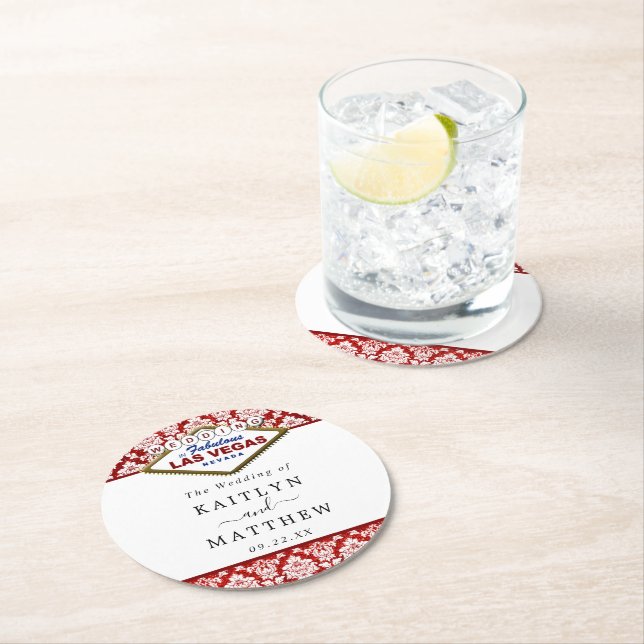 Der Glitzer Damask Las Vegas Wedding Collection Runder Pappuntersetzer (Vor Ort)