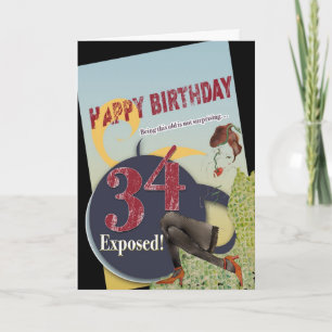 Der glückliche 34. Geburtstag trug Vintage Fackela Karte