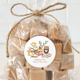 Der glückliche erste Schultag Runder Aufkleber