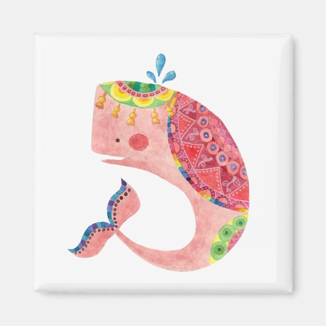 Der glückliche rosa Wal Magnet (Vorne)