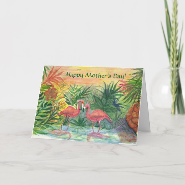 Der glückliche Tag der Mutter! Rosa Flamingos Karte (Vorderseite)