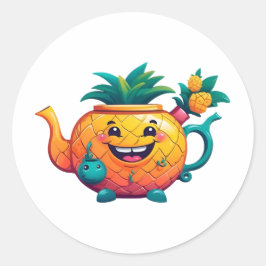 Der glückliche und wohlhabende Ananas-Teekessel Runder Aufkleber