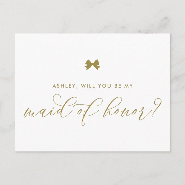 Der Gold Ribbon Bow wird meine Trauzeugin sein Postkarte (Vorderseite)
