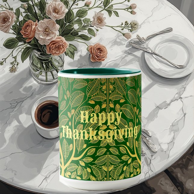 Der goldene Baum des Lebens glücklich Erntedankfes Tasse (Golden Tree Of Life Happy Thanksgiving Green Fall Mug)