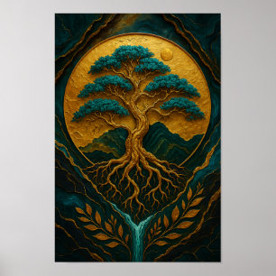 Der goldene Baum des Lebens Mystische Natur Poster