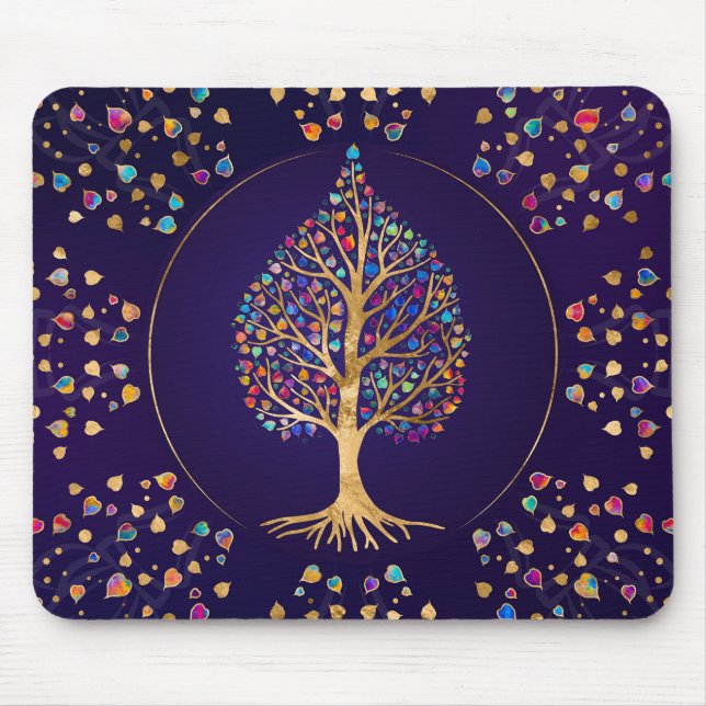 Der goldene Bodhi-Baum - farbenfrohe Blätter Mousepad (Vorne)