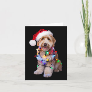 Der goldene Doodle in der Weihnachtsmannmütze wühl Karte