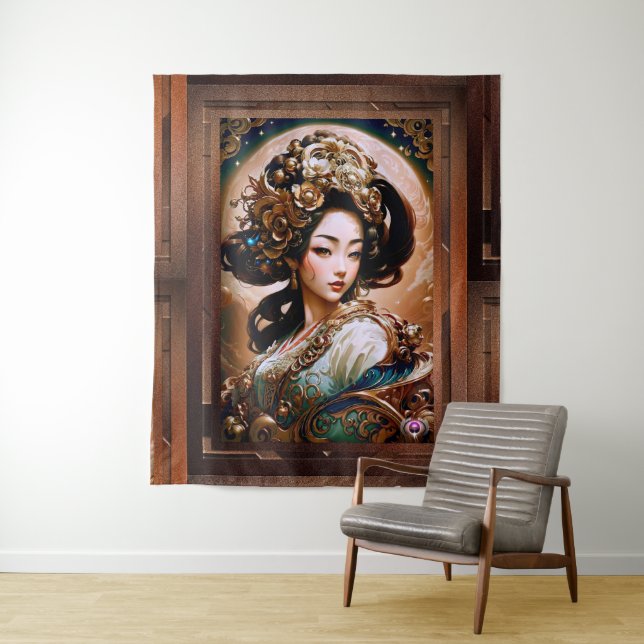 Der Goldene Drache Geisha Girl Kunst von Xzendor7 Wandteppich (Beispiel)