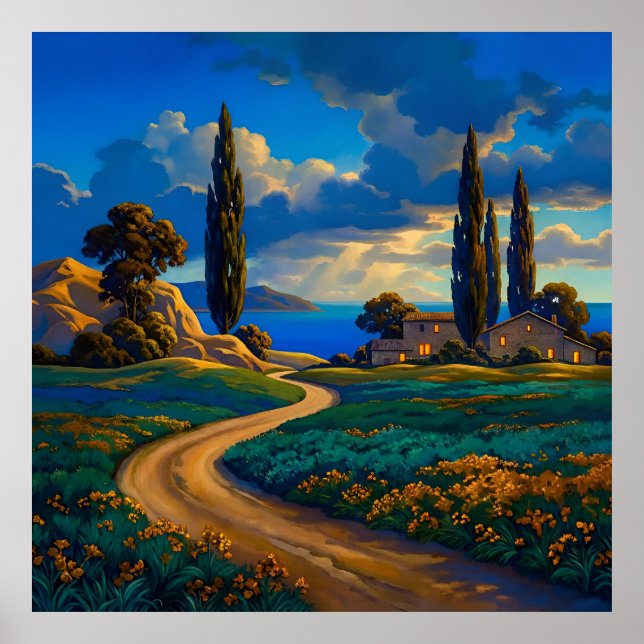 Der goldene Weg zu abendlichen Ufern Poster (Vorne)