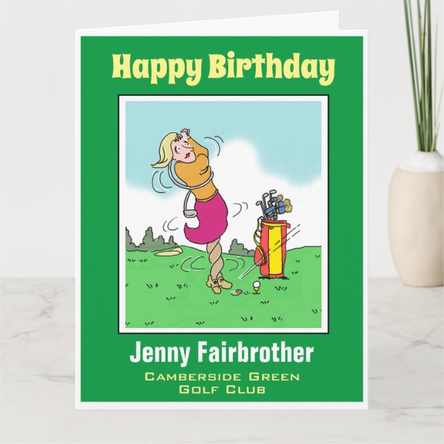 Der Golfer von Weibchen kommt in einer Drehung. Fu Karte (Vorderseite)