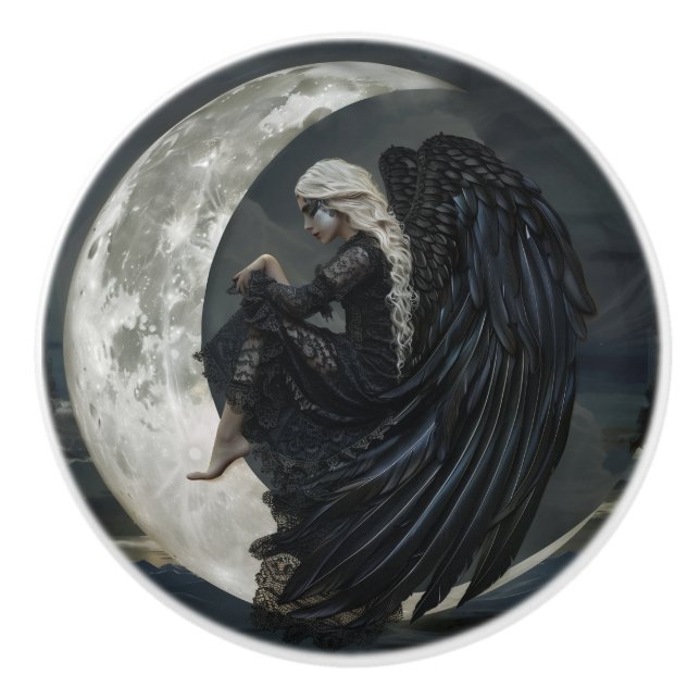 Der gotische Engel sitzt auf dem Mond Keramikknauf (Vorderseite)