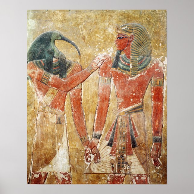Der Gott Thoth mit Seti I im Grab von Seti Poster (Vorne)