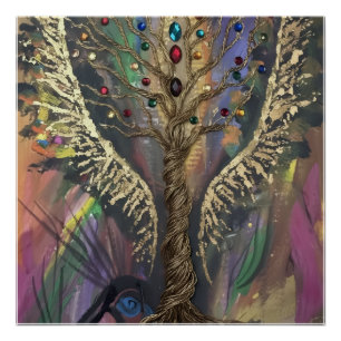 Der göttliche Baum des Lebens himmlische Flügel un Poster