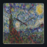 Der Gourdy Night Starry Fine Art Spoof Quadratische Wanduhr<br><div class="desc">Der Gourdy Night Starry Fine Art Spoof ist ein Acrylgemälde nach einem berühmten Kunstwerk. Das ikonische Bild besteht aus einer Decode von Obst und Gemüse. Ideal für vegane Gastronomiebhaber, vegane Restaurants und vegetarische Restaurants. Das Kunstwerk zeigt das Dorf Saint-Rémy-de-Provence kurz vor Sonnenaufgang. Ein malerisches Dorf, eingebettet unter den Hügeln, ist...</div>