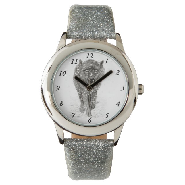 Der graue Schwarze Wolf im Schnee , der wilde Wint Armbanduhr (Vorderseite)