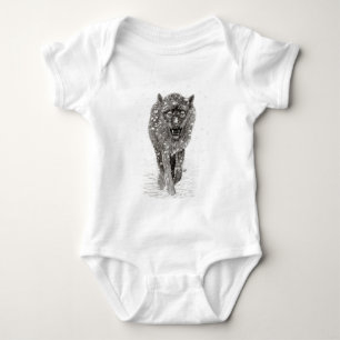 Der graue Schwarze Wolf im Schnee , der wilde Wint Baby Strampler
