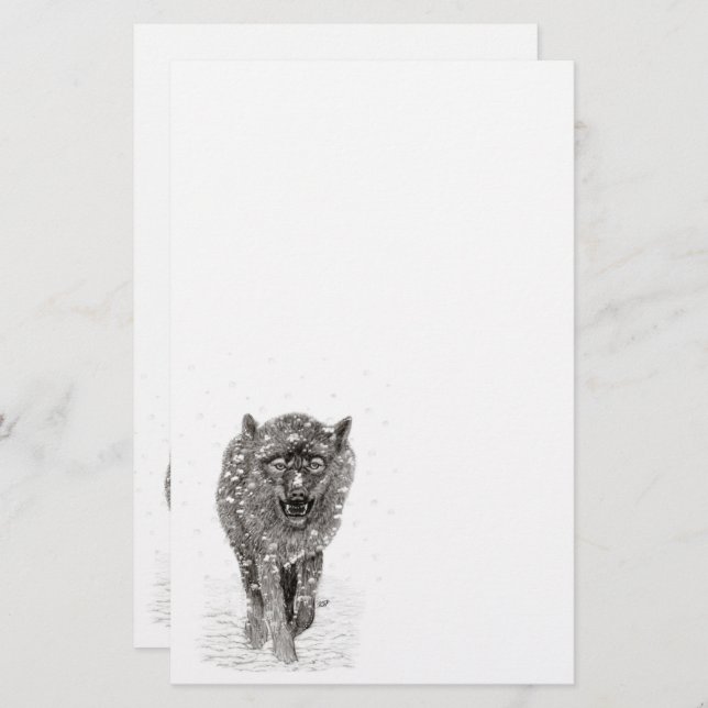 Der graue Schwarze Wolf im Schnee , der wilde Wint Briefpapier (Vorne/Hinten)