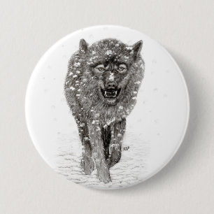 Der graue Schwarze Wolf im Schnee , der wilde Wint Button