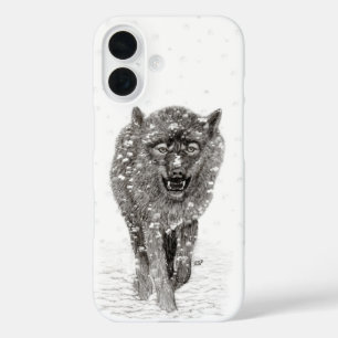 Der graue Schwarze Wolf im Schnee , der wilde Wint iPhone 16 Hülle