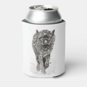 Der graue Schwarze Wolf im Schnee , der wilde Wint Dosenkühler