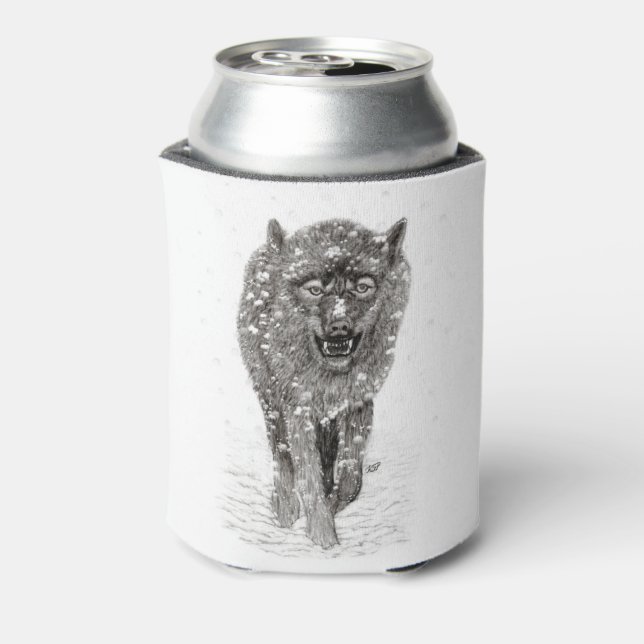 Der graue Schwarze Wolf im Schnee , der wilde Wint Dosenkühler (Kanne Rückseite)